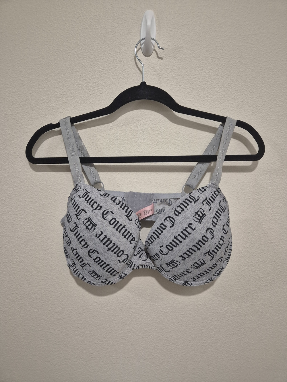 Juicy Couture Gray Logo Print Underwire Bra